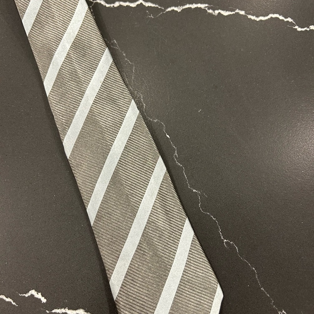 Armani Collezioni Gray and White Striped Tie